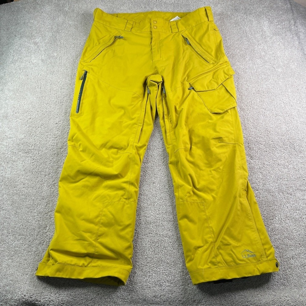 LL Bean Snow Pants Mens XL Yellow Green Waterproof Lined Ski Snowboard Winter